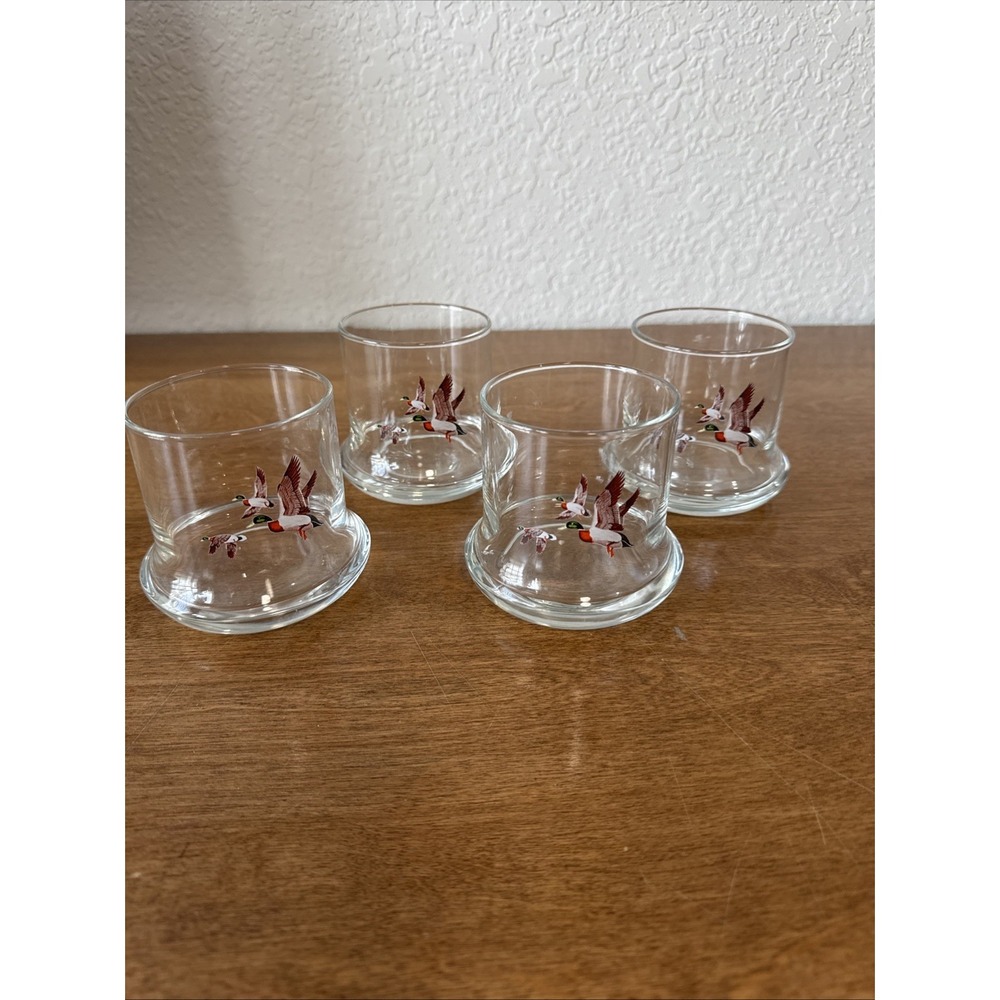 Vintage Avon 1981 Flying Chesapeake Mallard Duck Whiskey Glasses Set Of 4